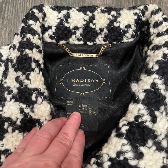 1 Madison Houndstooth Cape Capelet Black White Wool Blend Size Large - Picture 8 of 11